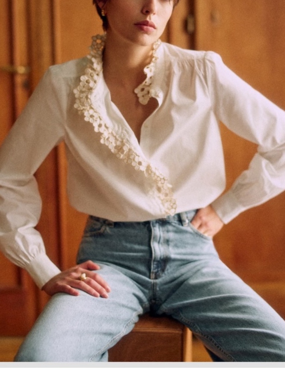NWT Sezan chlo shirt ecru floral embroidered size US 2